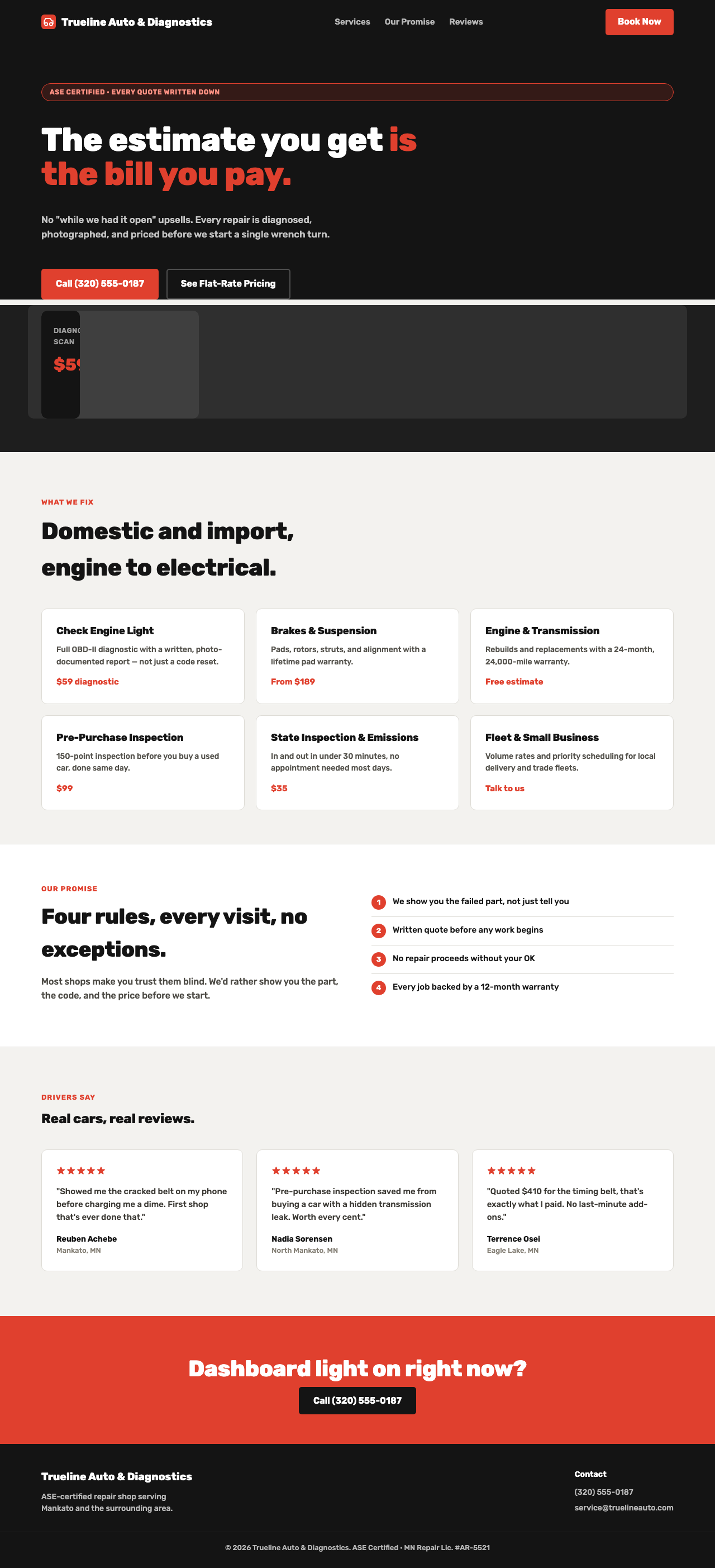 Trueline Auto & Diagnostics redesign example