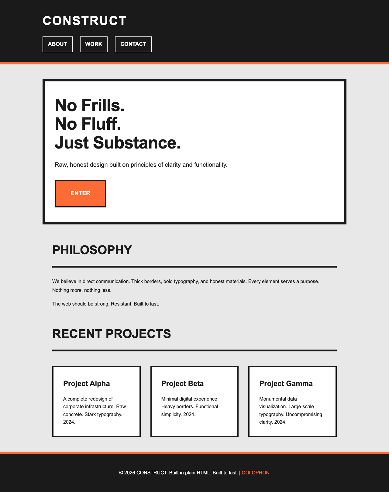 CONSTRUCT brutalist web design example