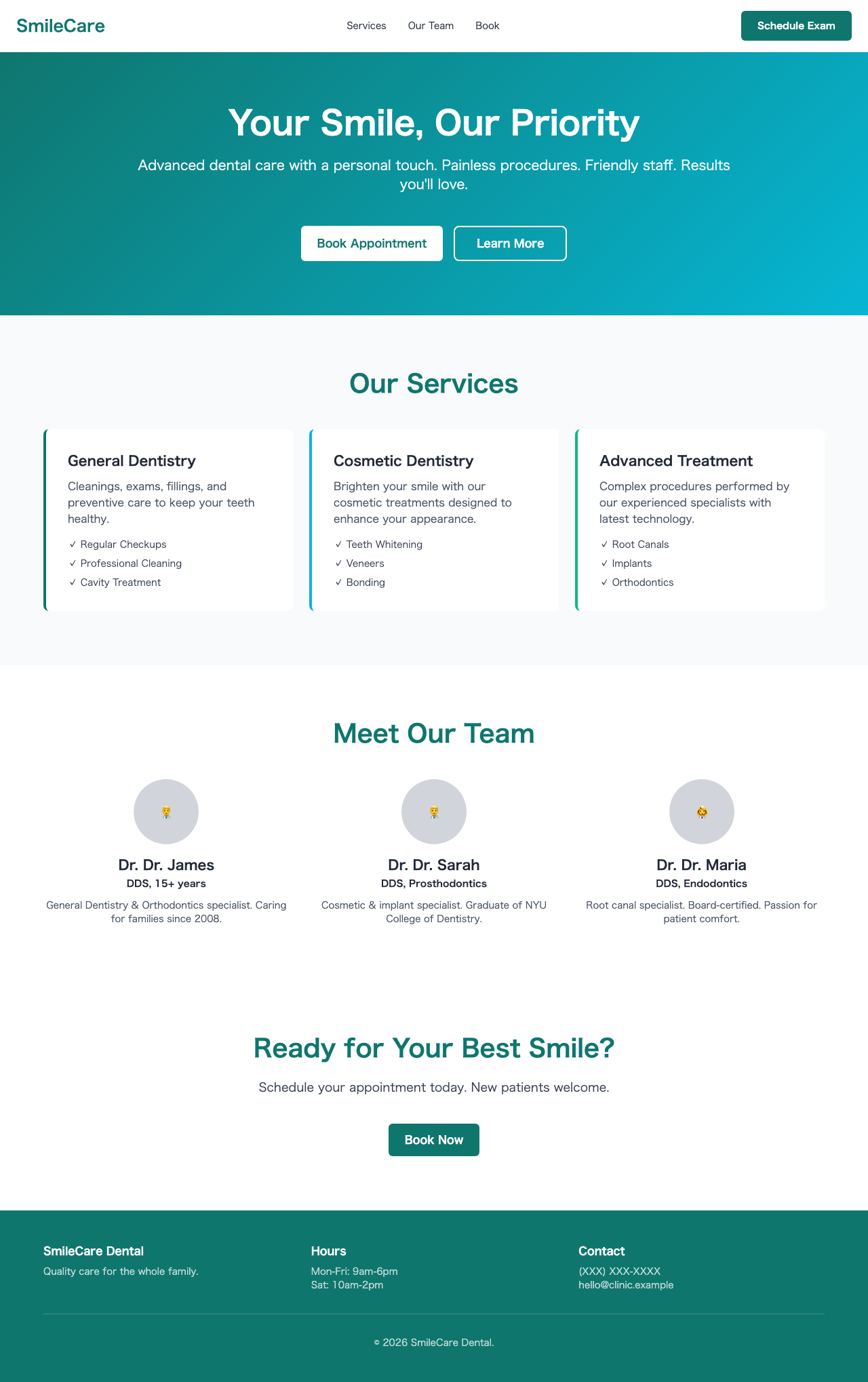 SmileCare Dental example