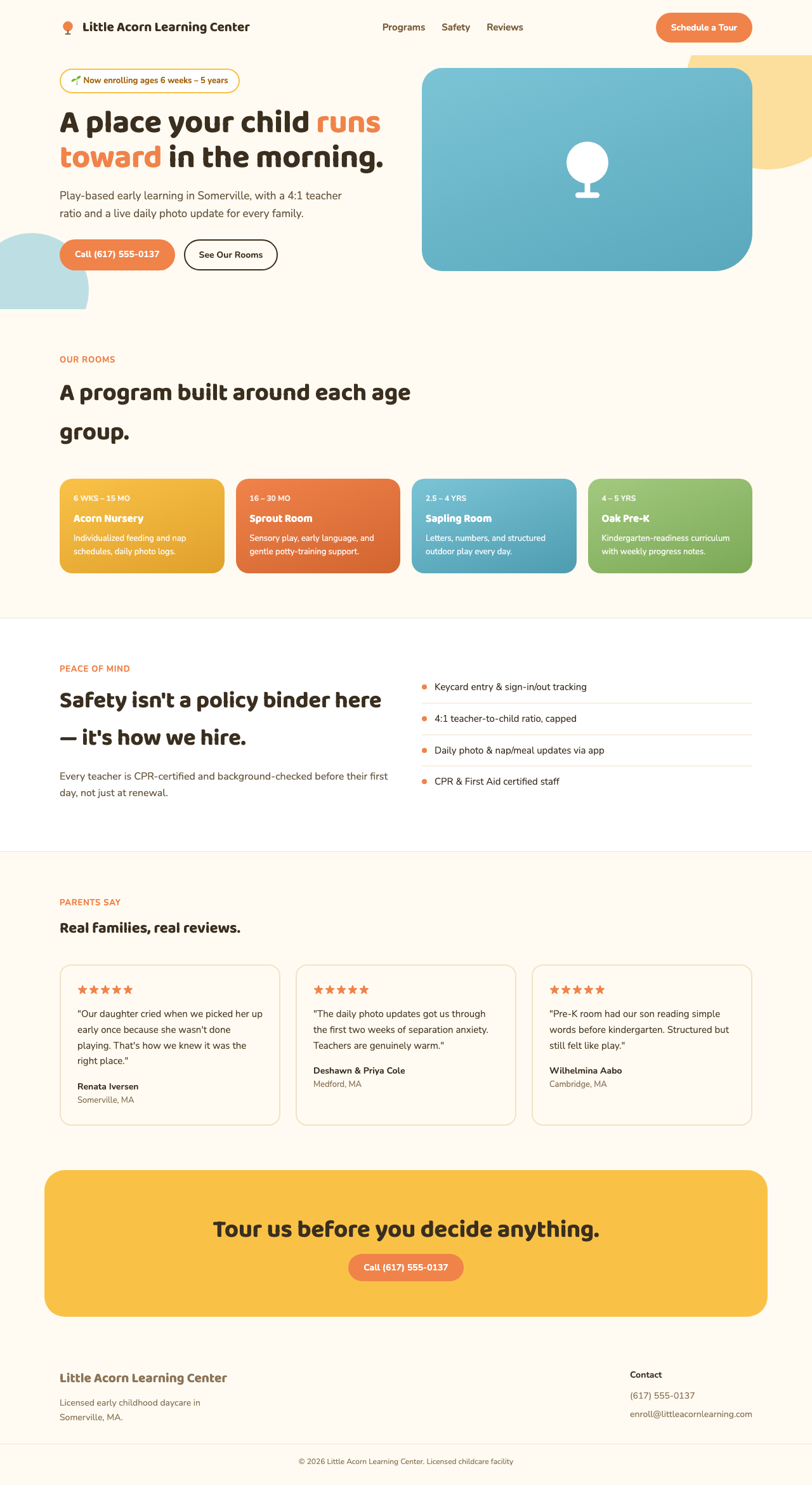 Little Acorn Learning Center redesign example