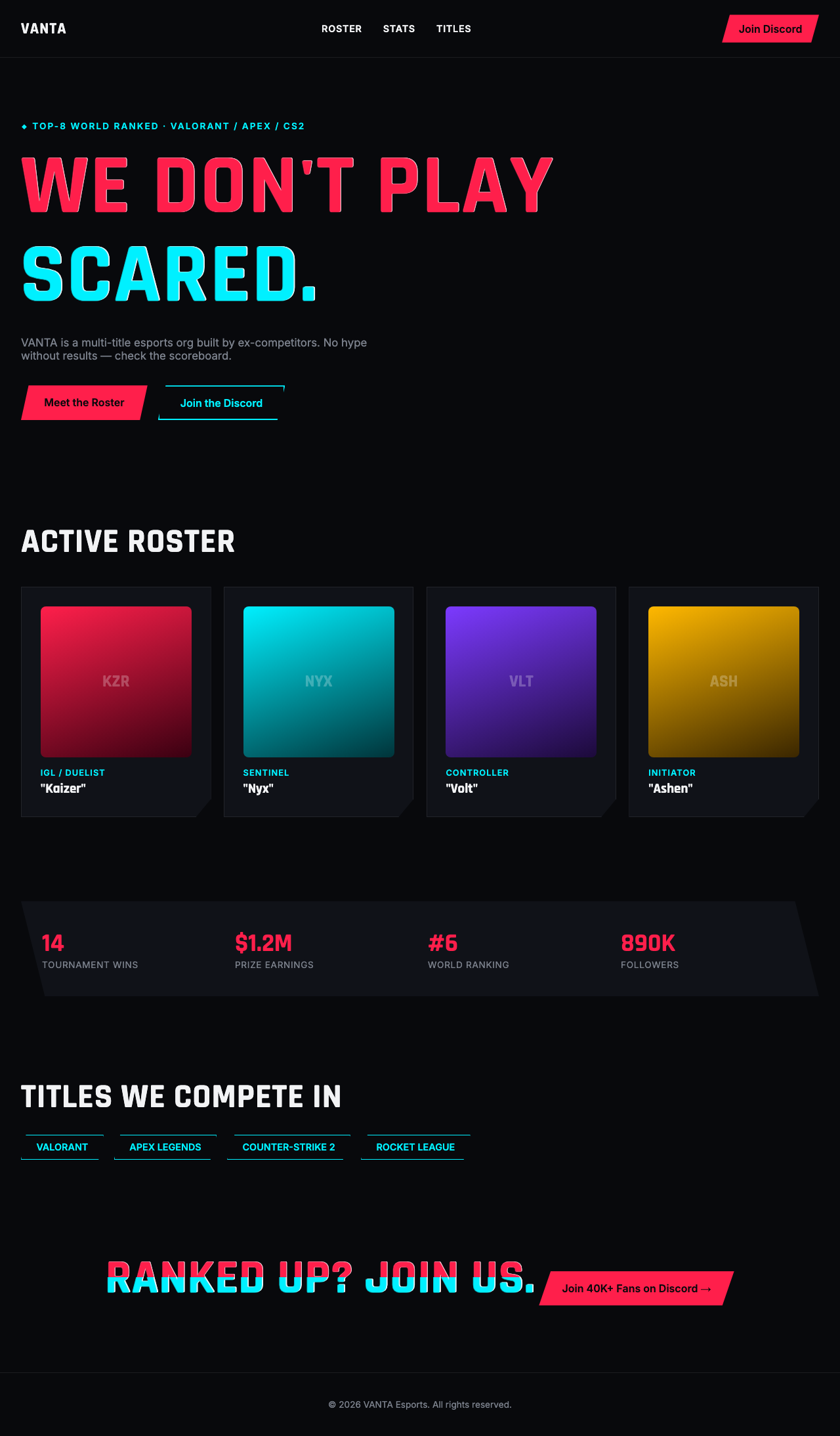 VANTA esports organization example