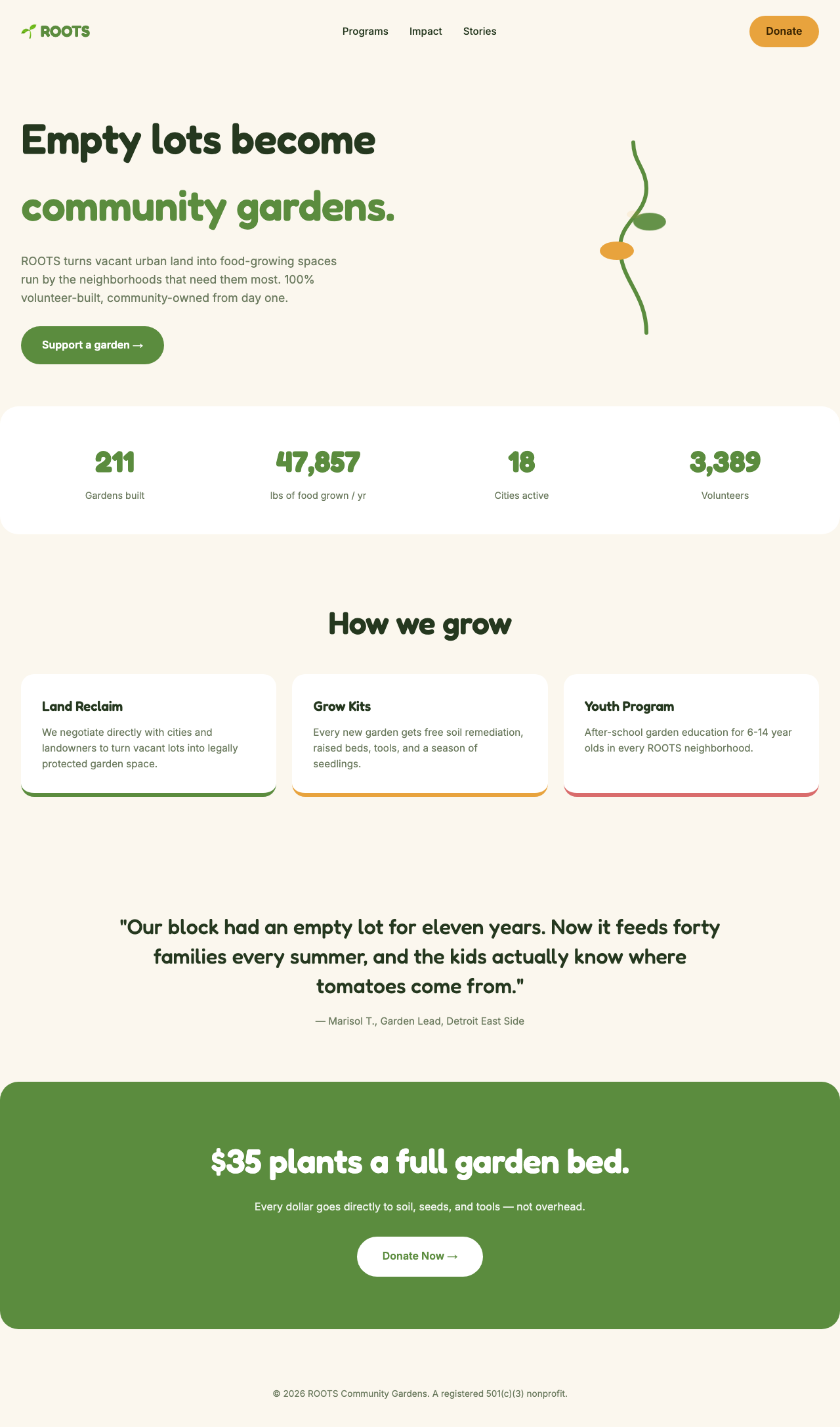 ROOTS community gardens nonprofit example