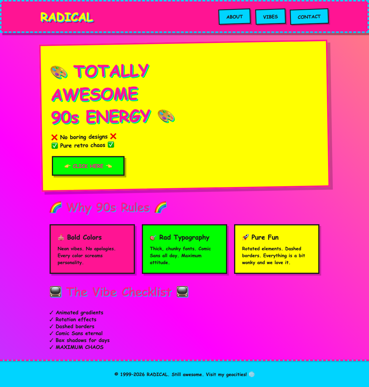 RADICAL 90s-style web design example