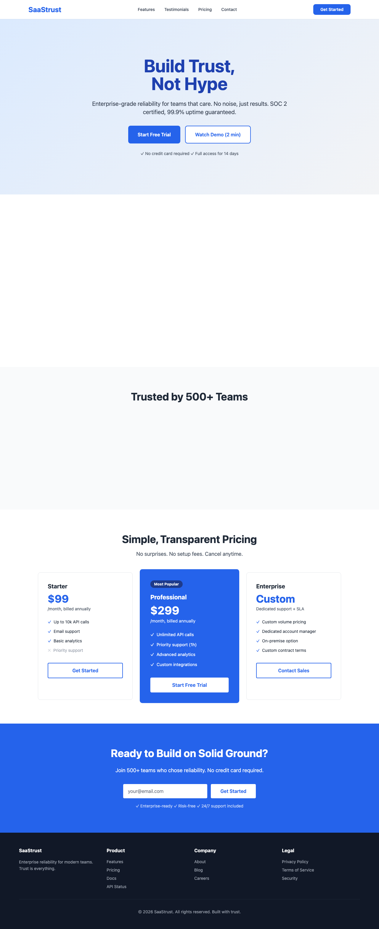 SaaStrust landing page example