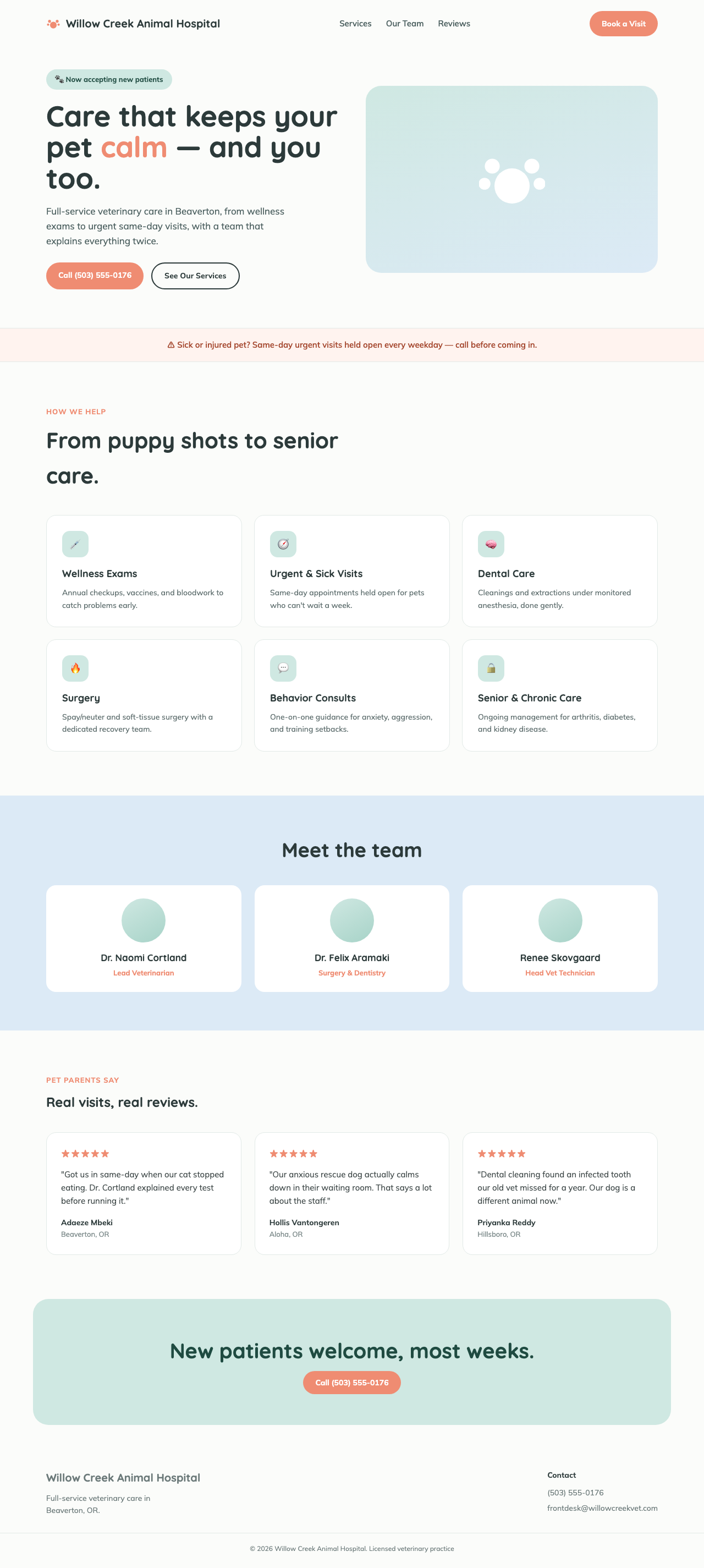 Willow Creek Animal Hospital redesign example